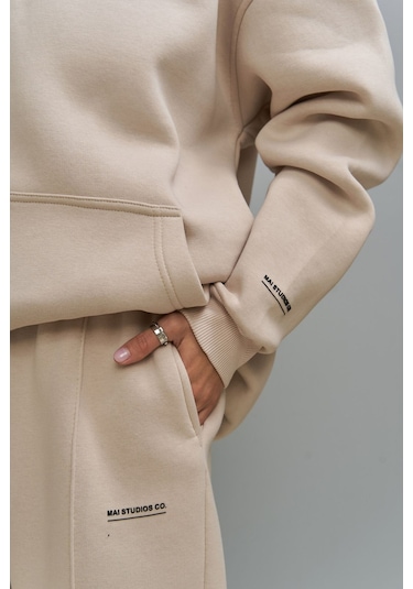 Mai Collection Mai Studios Co. Mai Studios Co. Minimal Baskı Kadın Eşofman Takımı - Kemik Rengi Bej