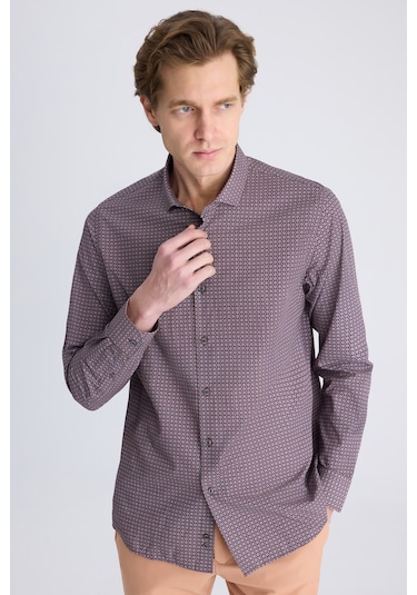 Twn Slim Fit Karma Renk Baskılı %100 Pamuklu Gömlek 1ec02ad01288m Z02