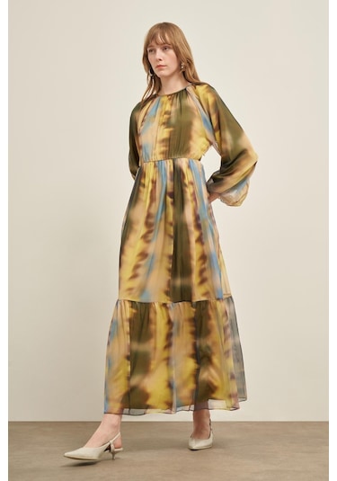 Ftz İpek Şifon Elbise Sarı 31028 Sarı