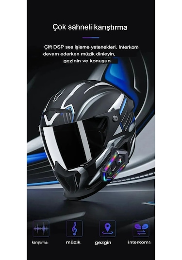 2 Adet Y20 Max Telsiz Özellikli 5.3 Motosiklet Kask Kulaklık Intercom Işıklı Motorsiklet Interkom