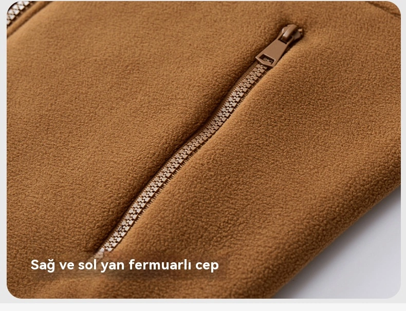 Erkek Polar Ceket Kapüşonlu Hırka Ceket Kalın Kadife 400g Sıcak Ceket Siyah