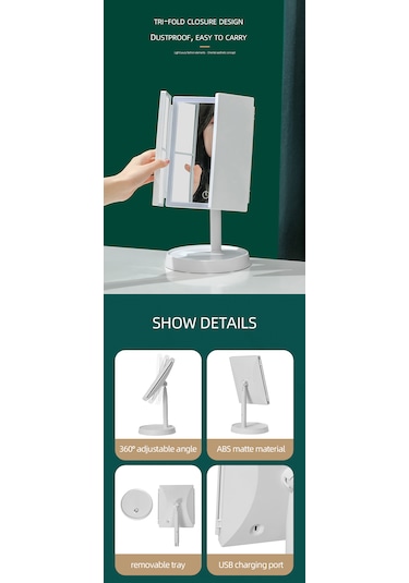Interstech 3 Ton Led Işıklı Katlanabilir Dokunmatik Makyaj Aynası