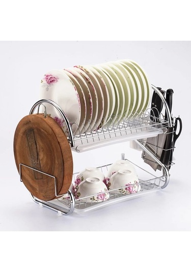 Wondernest Tier Rafı Raf Paslanmaz Çelik Kurutma Drenaj Bulaşık Beyaz 2 Katlı - Dayanıklı Mutfak Organizasyonu Beyaz