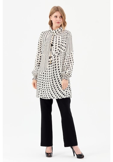 Emprime Puan Desenli Tunik Pantolon Takım Siyah-siyah Siyah