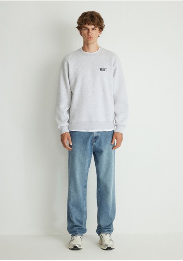 Mavi - Mavi Logo Baskılı Gri Sweatshirt 0611716-85438 Gri