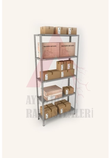 5 Katlı Gri Boyalı Çelik Raf - Depo, Arşiv, Kiler, Dosya, Market Rafı 59x93 Cm-200 Cm Gri