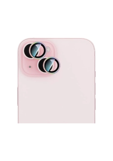 İphone 15 Plus Uyumlu Caseworld Alloy Sparkling Diamond Serisi Taşlı Lens Koruyucu Colorful