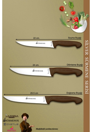Sürmene Silver Serisi Kahve Sap Mutfak Bıçak Seti Et Ekmek Sebze Meyve Kesme Bıçağı 3 Lü Srm-029 Kahverengi