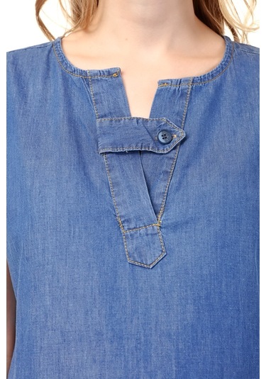 Luvmabelly Myra5020 - Hamile Elbisesi Kot V Yaka - Mavi-mavi