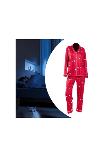 Suntek Yılbaşı Pijama Takımı Ev Giyimi Yumuşak Gecelik Kırmızı