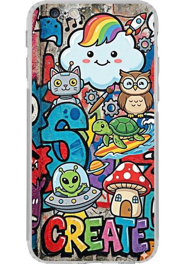 Apple Uyumlu iPhone 6s İle Grafiti Create Art Tasarımlı Şeffaf Silikon Kılıf Şeffaf