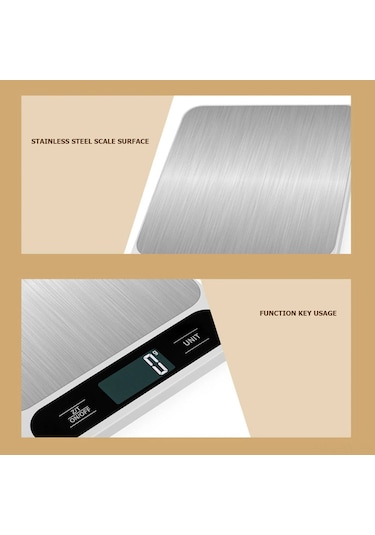 Shineyee Beyaz 5kg Pil Li Çelik Tabanlı Mutfak Terazi, G/ml Ölçüm, Aydınlatmalı Lcd Ekran, Otomatik Kapatma Özelliği Beyaz