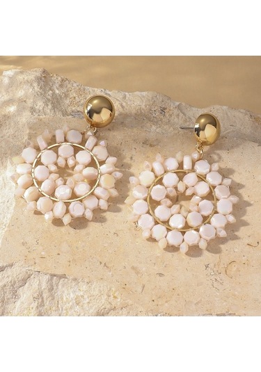 Tongxida Rmavibazaar İstil Çiçek Küpe - Kadın Moda Atmosferik Küpe - Renkli Beyaz Tasarım Küpe Nişi Beyaz