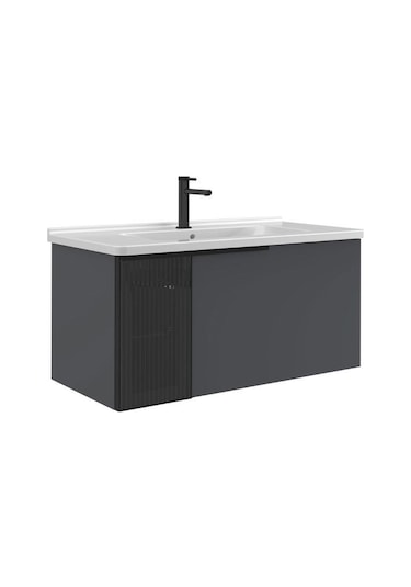 Orka Pure 80 Cm Mat Antrasit Banyo Dolabı Alt Modül Ve Lavabo Navaro/antrasit