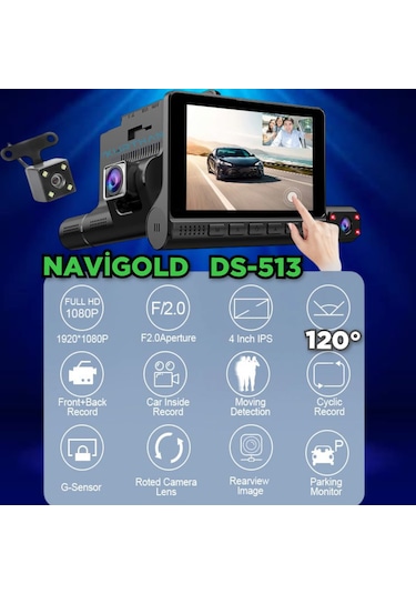 4inç Dokunmatik 3 Kameralı Araç İçi Dvr 128 Gb 12 Volt