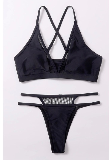 Kadın Siyah File Detaylı Iç Çamaşır Takımı Siyah