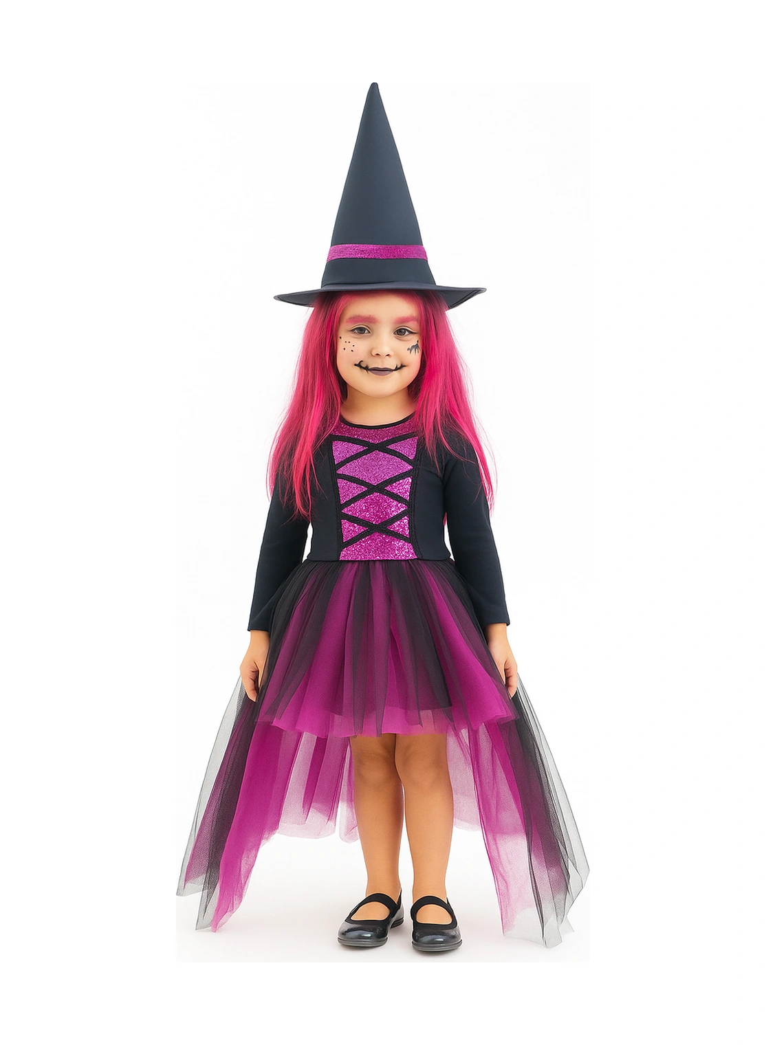 Gala Cadı Kostümü A10-11 Yaş Fuşya Siyah Şapkalı