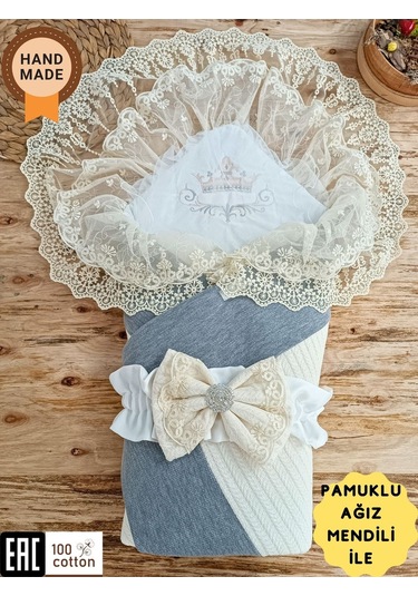 Triko Przm Haki Bebek Kundağı Unisex Bebek Dış Kundak Battaniyesi Hastane Çıkışı Kundak Battaniye Ekru