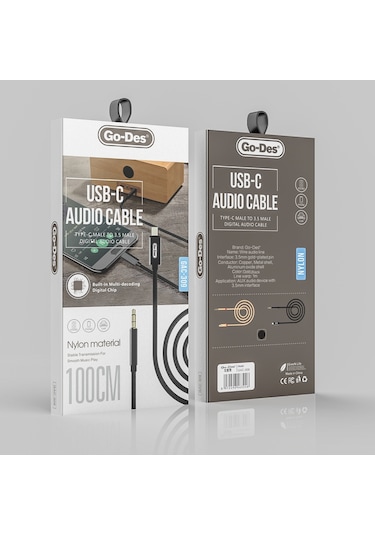Go Des GAC-309 Type-C Aux Kablo 100 cm 3.5 mm Ses Kablosu Kumaş Örgü - ZORE-220420
