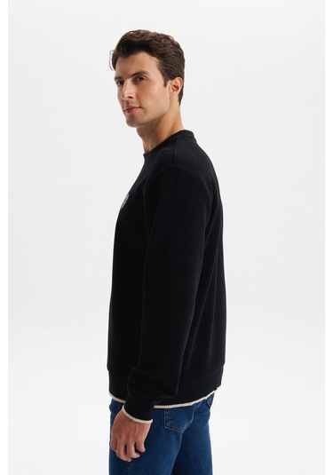 Arma Erkek Regular Fit Karbon Fırçalı Selanik Kumaş Bisiklet Yaka Süs Etiketli Sweatshirt Kazak K30124698802 Siyah