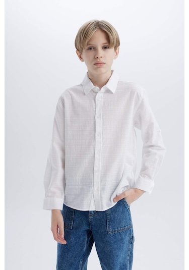 DeFacto Erkek Çocuk Polo Yaka Dokulu Uzun Kollu Gömlek D7776A825SMWT34