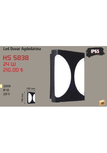 24w Led Duvar Aydınlatma, Günışığı, Siyah Kasa Hs 5838 Beyaz - Siyah