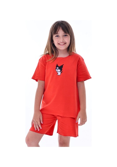 Ribana Beybi Overlok Detaylı Kuromi Nakışlı Alt-üst Takım Kırmızı