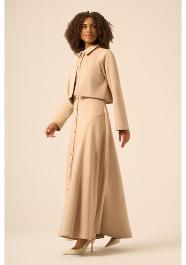 Ftz Women Kadın Scuba Süet Bolerolu Elbise Beige 31255 Beige