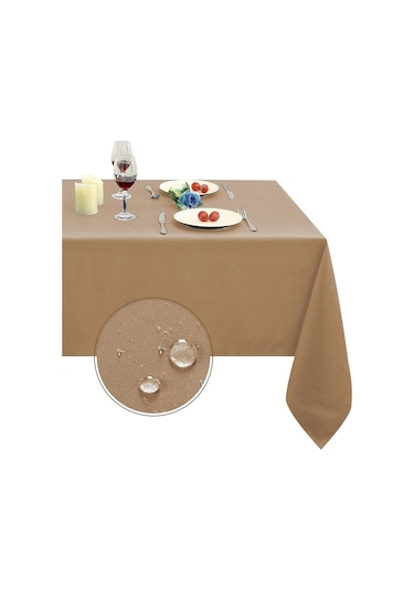 Sıvı Geçirmez Dertsiz Keten Masa Örtüsü Vizon 13 Parça