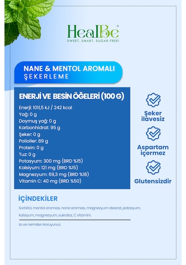 Nane & Mentol Aromalı Şekersiz Şekerleme