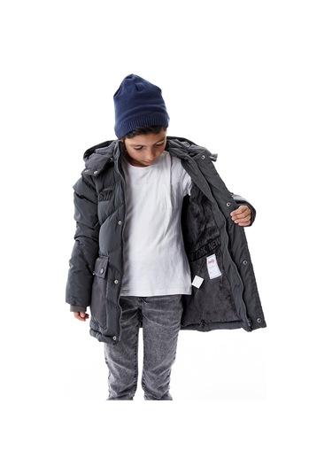 Benitto Kids Erkek Çocuk Kapüşonlu Kalın Kışlık Mont 51335 Gri