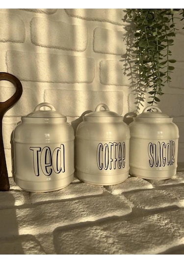 3'lü Porselen 1400ml Tea/coffee/sugar Kavanoz Seti