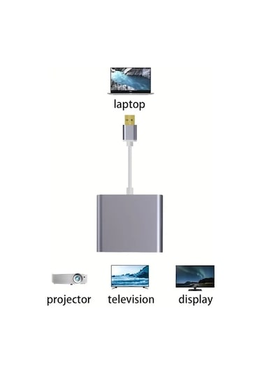 Boatshop1 Gri Usb3.0 Çift Hdtv Video Adaptörü Bilgisayar Laptop Ve Projektör İçin Çift Ekran 1080p 60hz 12.5cm Kablo