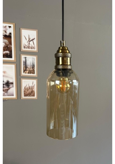 Windy Cam Bal Rengi Tekli Avize Lale Başlık Retro Sarkıt Lamba Salon Aydınlatma Bal