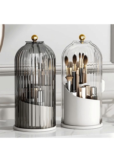 Ganzhoushop Kapaklı Makyaj Fırçası Tutucu Düzenleyici, 360 Dönebilen Şeffaf Toz Geçirmez Makyaj Fırçaları Düzenleyicibeyaz