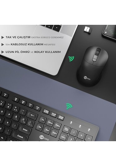 Lecoo KW201 Kablosuz Türkçe Q Klavye & Mouse Set