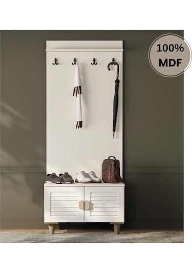 Lavanta Mdf Ayaklı Tasarım Askılıklı Portmanto Ayakkabılık Krem
