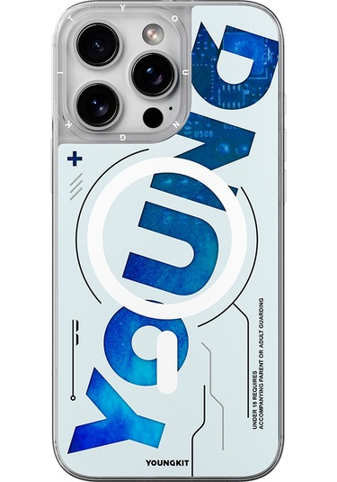 iPhone Uyumlu 16 Pro Kılıf Magsafe Şarj Özellikli Airbagli Youngkit Future Streamer Serisi Kapak Mavi