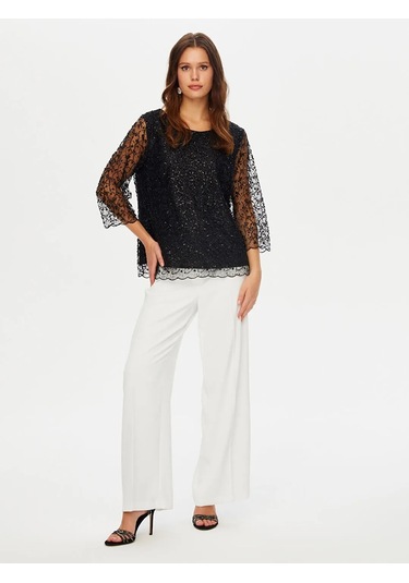 Faik Sönmez Boncuk İşli Kayık Yaka Kadın Abiye Bluz W26blz001 Siyah