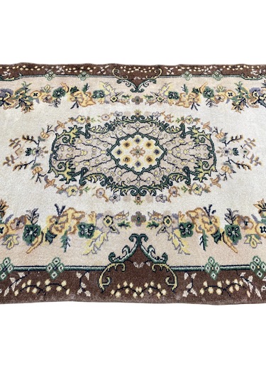 El Dokuma Retro Vintage Halı 117x215 Yün Eskitme Sıfır Halı Kahverengi