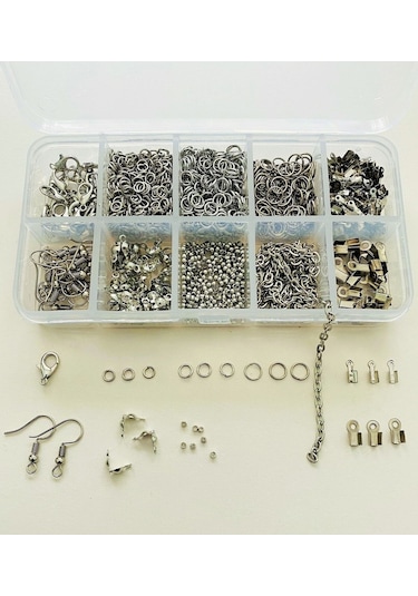 KUTULU METAL SET 3 - 970 ADET KÜPE KOLYE BİLEKLİK YAPIM SETİ TAKI MALZEMELERİ PENSELİ