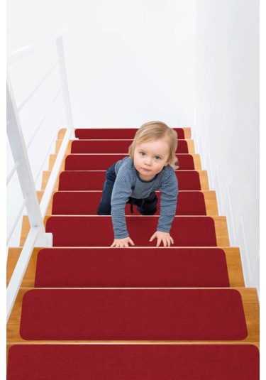 Halifleks Yapışkan Tabanlı Merdiven Basamak Paspası Rip Halı Kaymaz Tabanlı - Bordo Null