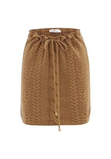 Peraluna Saç Örgü Desenli Kadın Triko Etek Camel