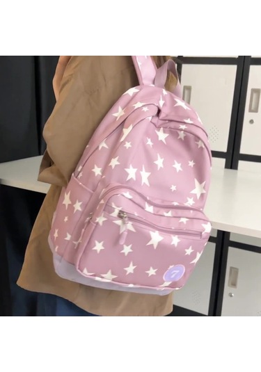 Jeemson Mavi Yıldız Desenli Geniş Hacimli Nilon Sırt Çantası 30x13x45 Cm
