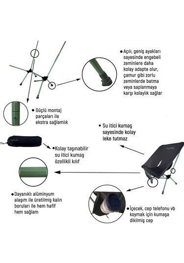 Platan Chair Ones-hp Yer Kaplamaz Hafif Katlanır Kamp Piknik Sand Gri - Yeşil