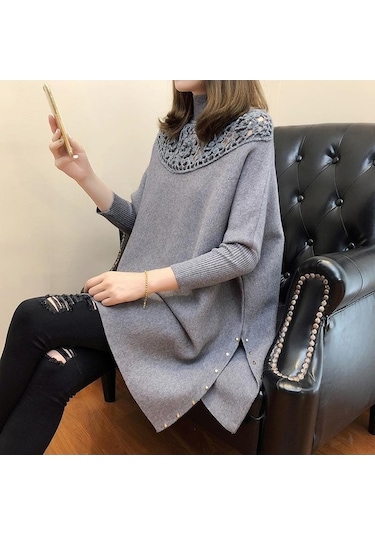 Novahub Kadın Kadın Şal 2022 Yeni Yarasa Gömlek Kadın Pelerin Kaban Gri - Standart Gri