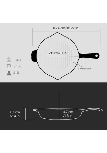 Lava Döküm Yuvarlak Izgara Tava Döküm Demir Yekpare Saplı Çap Ø 28cm. Siyah Kırmızı