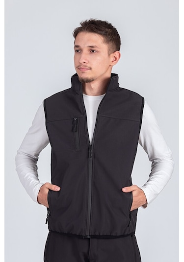 Vatan Tekstil Softshell Dik Yaka Erkek Yelek Füme