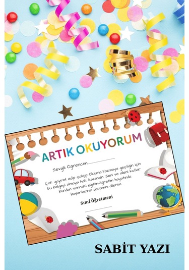10 Adet Artık Okuyorum Belgesi - A4 Boy - Kalın Kart - Yüksek Kalite Baskı 1.hamur Standart