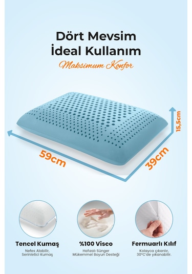 Viscofoam Air Terapi Hava Kanallı Ortopedik Yastık Visco Yastık Mavi 60x40x16cm